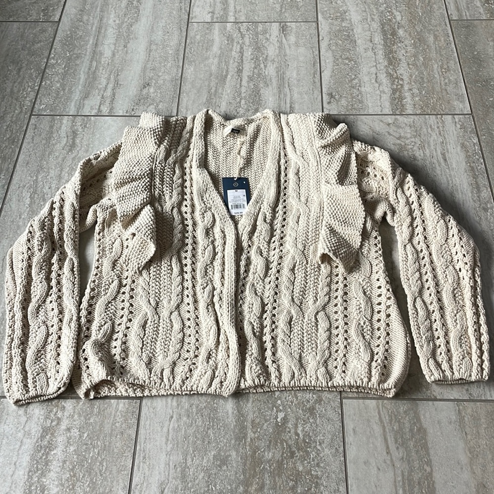 American Thread Cream Crochet Open Cardigan Sweater Women’s Medium